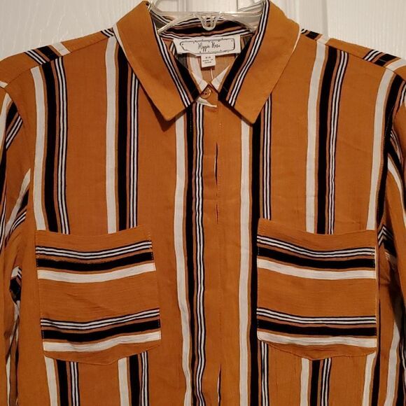 NWT Hippie Rose Women's Yellow Stripe Front Tie Top Size XS - Picture 6 of 13